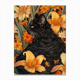 Black Cat With Lilies Canvas Print