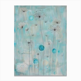 Nature's Ballet: Dandelion Seeds Dancing in a Soft Blue Light 1 Canvas Print