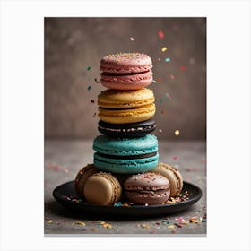 Colorful Macarons On A Plate Canvas Print