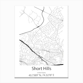 Short Hills,United States Minimalist Map Stampe su tela