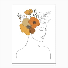 Woman Portrait Monoline Minimalist Hand Drawing Boho Illustration (14) Canvas Print