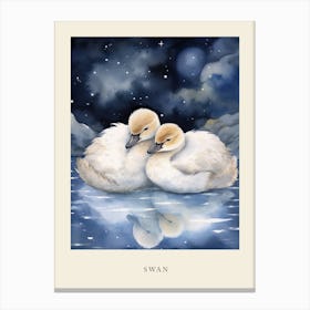 Baby Swan Sleeping In The Clouds Nursery Poster Canvas Print