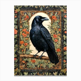 The Raven ~ Watercolor Art Nouveau Wildflowers Vines, Ornate Crow Wall Decor Roses Mugwort Witch, Grey Witches Familiar Gothic Room Decor, Lovecraft Edgar Frame For Witch Home - Pagan Bohemian Dark Creatures Graveyard Art ~ Witchy Watercolour Canvas Print