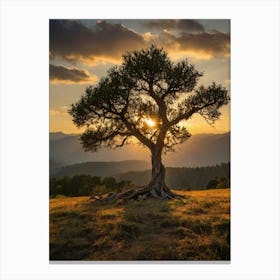 Lone Tree At Sunset 2 Canvas Print