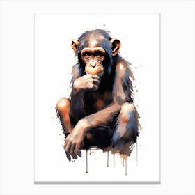 Playful Thinker Monkey Watercolour Painting 3 Canvas Print