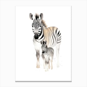 Zebra And Baby Watercolour Illustration 2 Canvas Print
