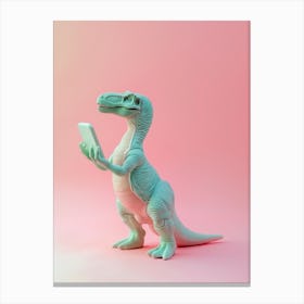 Pastel Toy Dinosaur On A Smart Phone 1 Canvas Print