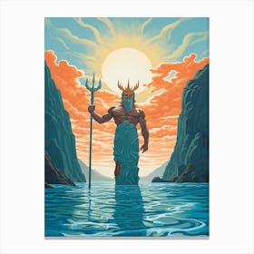  A Retro Poster Of Poseidon Holding A Trident 12 Canvas Print