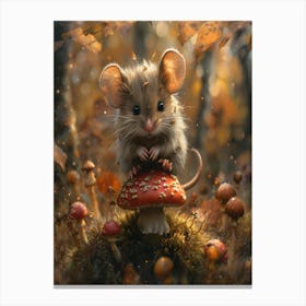 Little Mouse On A Mushroom Canvas Print