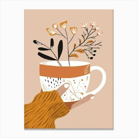 Coffee Cup With Flowers Canvas Print