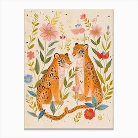 Folksy Floral Animal Drawing Jaguar 5 Canvas Print