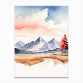 Tranquil Mountains In Minimalist Watercolor Vertical Composition 1 Canvas Print