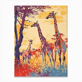 Giraffes At Dusk Illustration 1 Canvas Print