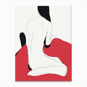 Nude Woman Sitting On Red Couch Canvas Print