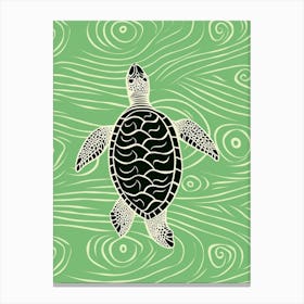 Turtle And The Waves Green Canvas Print
