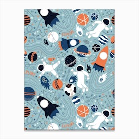 Explore Outer Space - Light Blue, Navy, Black and Orange Universe Kids Canvas Print