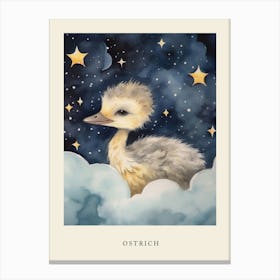 Baby Ostrich 1 Sleeping In The Clouds Nursery Poster Canvas Print