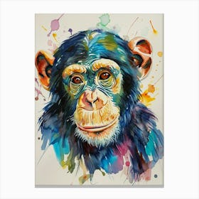 Chimpanzee Colourful Watercolour 3 Canvas Print