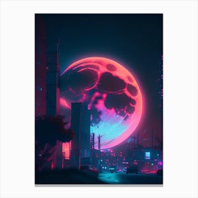 Full Moon Neon Nights Space Canvas Print
