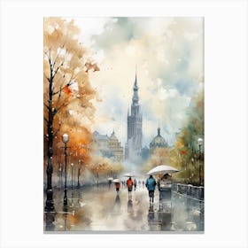 Warsaw Poland In Autumn Fall, Watercolour 1 Canvas Print