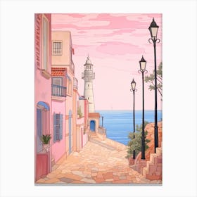 Faro Portugal 4 Vintage Pink Travel Illustration Canvas Print