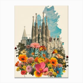 Barcelona   Floral Retro Collage Style 1 Canvas Print