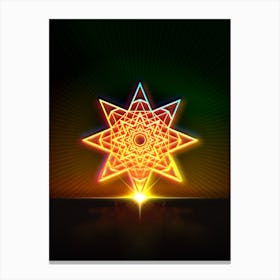Neon Geometric Glyph in Watermelon Green and Red on Black n.0030 Canvas Print