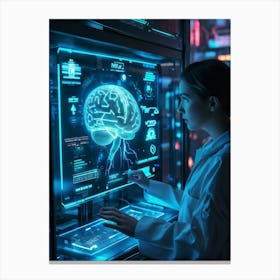 Ai Identity Verification System Featuring Neural Interface Fluorescent Streams Of Data Flowing From (1) 2 Canvas Print