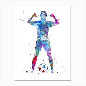 Soccer Player Girl With Ball Watercolor Canvas Print