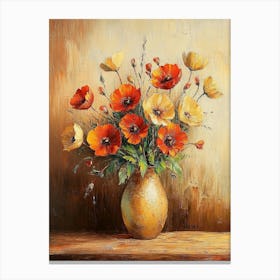 Oil Painting Depicting Still Life Of Flowers In Vase Canvas Print