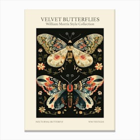 Velvet Butterflies Collection Nocturnal Butterfly William Morris Style 1 Canvas Print