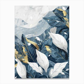 Blue And Gold Leaves 2 Canvas Print