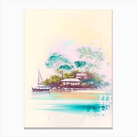 Gili Air Indonesia Watercolour Pastel Tropical Destination Canvas Print