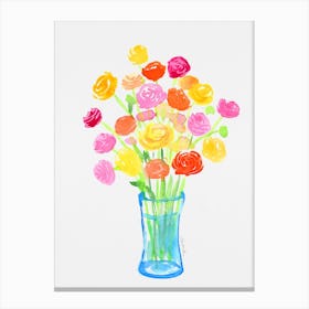 Watercolor Roses In A Vase Canvas Print