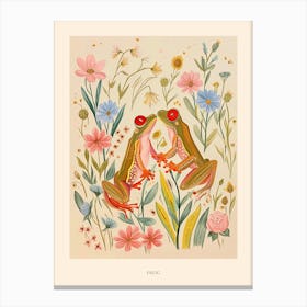 Folksy Floral Animal Drawing Frog 5 Poster Canvas Print