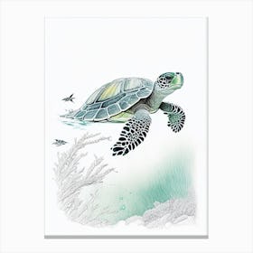Sea Turtle In Deep Ocean, Sea Turtle Quentin Blake Illustration 1 Canvas Print