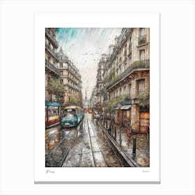 Paris France Drawing Pencil Style 3 Travel Poster Canvas Print