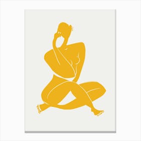 Nude Sitting Pose In Yellow Canvas Print