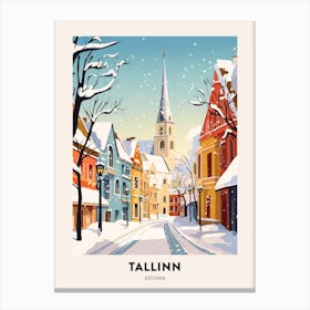 Vintage Winter Travel Poster Tallinn Estonia 4 Canvas Print