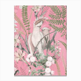 Tropical Birds With Roses And Leaves Canvas Print