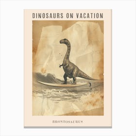 Vintage Brontosaurus Dinosaur On A Surf Board 2 Poster Canvas Print