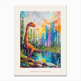 Colourful Dinosaur In A Woodland Painting Poster Canvas Print
