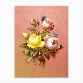 Vintage Variety Of Roses Botanical Art on Peach Pink Canvas Print