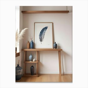 Wooden Table With Vases, Artwork And Window Canvas Print