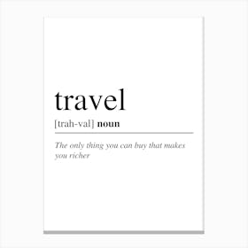 Travel Word Definition Canvas Print