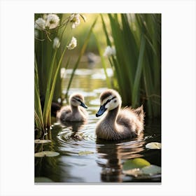 Ducklings In The Water 2 Canvas Print