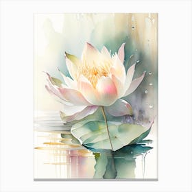 Blooming Lotus Flower In Lake Storybook Watercolour 1 Canvas Print