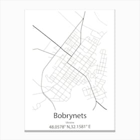 Bobrynets,Ukraine Minimalist Map Canvas Print