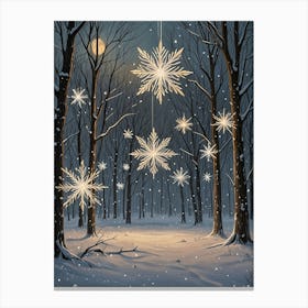 Snowflakes In The Night Forest Canvas Print