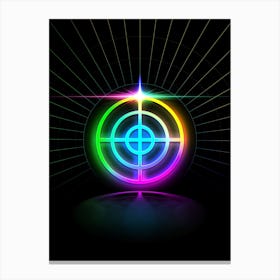 Neon Geometric Glyph in Candy Blue and Pink with Rainbow Sparkle on Black n.0235 Canvas Print